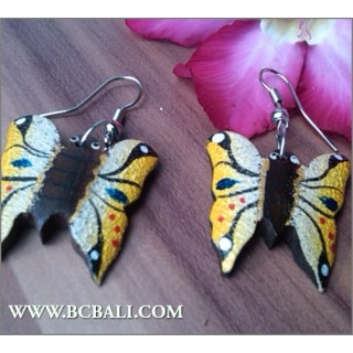 Buterfly Wood Earring Carving Painting Bali